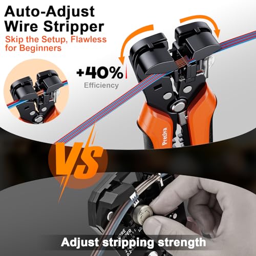 Preciva Automatic Wire Stripper 3-in-1Self-Adjusting Crimping Tool with Length Stopper for 0.2-6mm² (AWG 24-10) Solid/Stranded Wire, Internal Spring, Ergonomic TPR Handle for Electrical DIY - color: Orange