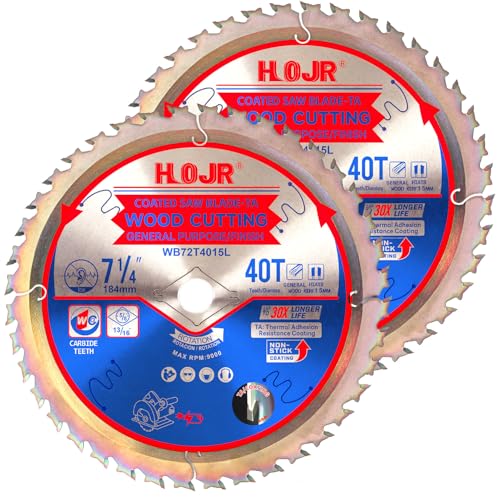 2-Pack 7-1/4" 40-Tooth 5/8" Arbor Circular Saw Blade, Framing/Universal Wood Cutting Saw Blade, Special Anti-Thermal Adhesion Coating on Cutting Edge-TA, 7-1/4" 40T 5/8" - size: 2PCS 7-1/4" 40T 5/8"