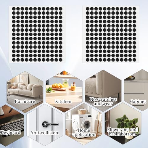 312Pcs Small Felt Pads for Coasters Bottom Dots 3/8" Felt Cabinet Door Bumpers Cushion Dots Adhesive Felts Furniture Pads Round Furniture Feet Floor Protectors for Chair Legs Hardwood Floors, Black