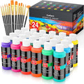 Caliart 24 Colors Acrylic Paint Set Large Bottles 4oz with 12 Brushes - color: Regular, size: 4 Fl Oz (Pack of 24)