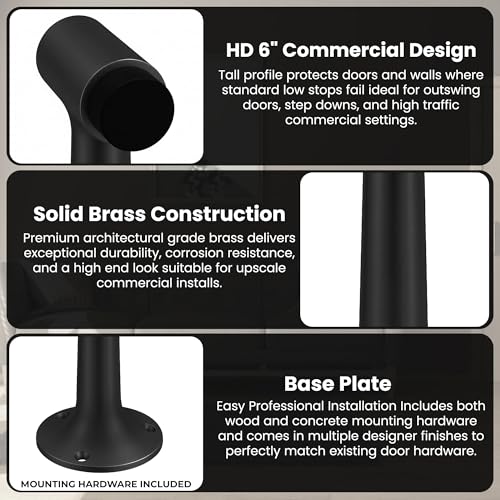 Heavy Duty 6″ Door Stop, Solid Brass Commercial Grade, Floor Mount Stopper (Matte Black) - color: Matte Black