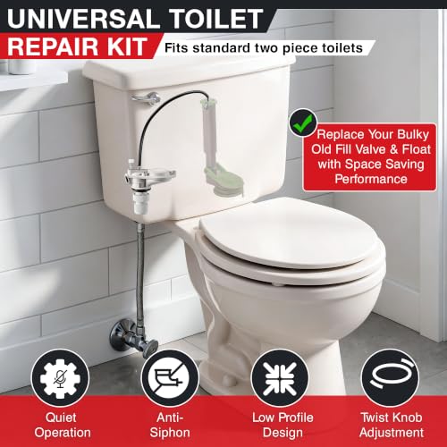 Anti Siphon Toilet Fill Valve Assembly, Toilet Fill Valve Replacement Kit for Most Toilets, Excluding One Piece Low Boys, White