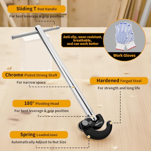 GRENPRO 11" Adjustable Basin Wrench Sink Faucet Wrench Tap Plumbers Tools - style: Basin Wrench Capacity 3/8" to 1-1/4"