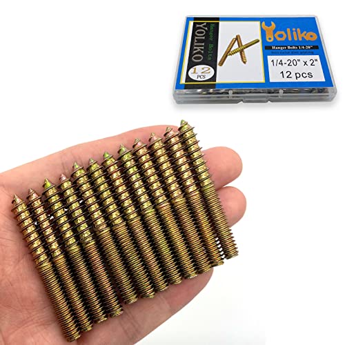 12 Pack 1/4-20 x 2 Inch Hanger Bolts 1/4-20" Double Headed Bolts 1/4 Wood Dowel Screw Self-Tapping Screw Hanger Bolts for Furniture Screws Threaded Rods Bolt 50mm Length - size: 1/4-20"x2"-12PCS