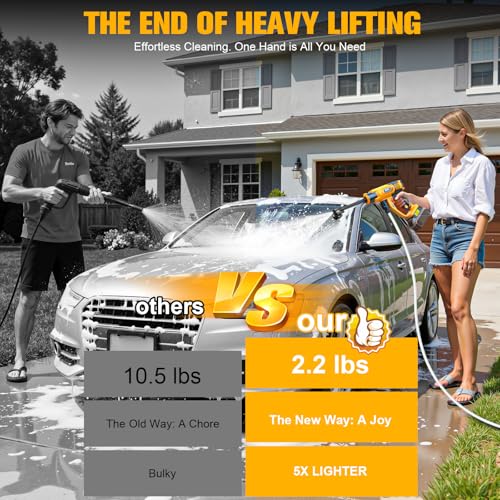 DIYtoolifz Cleaning Tool Compatible with DeWalt 20V Battery, 2.2LBS, with 16.4ft Hose & 6-in-1 Nozzle + Attachment for Car, Patio, Fence (Battery not Included, Tool Only) - color: Yellow