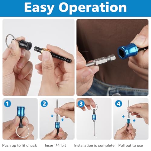 FACAINCXS 1/4 Bit Holder Keychain 6pc, 1/4 inch Hex Shank Bit Holders, Quick Release Bit Holder For Nut Driver, Screwdriver & Drill Bits w/Key Chain Carabiner - color: 6pcs-b-sct