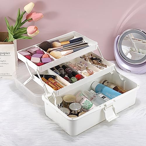 BTSKY 3-Layer Plastic Dividing Storage Box Craft Organizer and Storage - color: Beige White