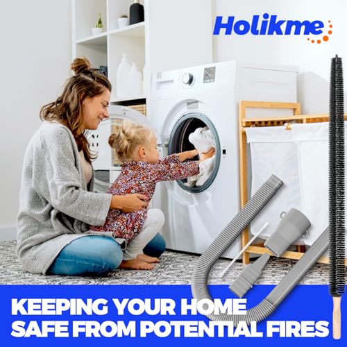 Holikme Dryer Vent Cleaner Kit, Vacuum Hose Attachment, 2-Piece, Gray | Adjustable Cable Tie for Easy Attachment, Flexible Lint Brush Removes Lint from Dryer Lint Screens and Tight Spaces - color: Gray
