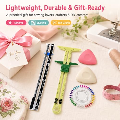 Sewing Gauge Measuring Tool Set, 5-in-1 Sliding Marker & Seam Gauge Ruler | Acrylic T-Shaped Quilting Ruler Set, Essential Sewing & Quilting Tools for Hemming, Buttonhole Marking & Crafting 5Pcs Yellow - color: Yellow
