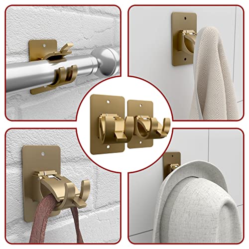 CIEMGNZOC 4PCS No Drill Curtain Rod Brackets, Gold Plastic, Self-Adhesive & Screw Mount, Holds Up To 20 Pounds, Suitable For Rods Up To 1.57 Inch Diameter - color: 4 Pcs Gold