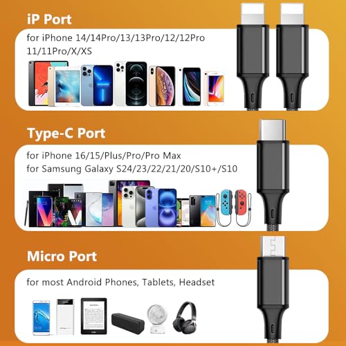 Multi Charging Cable, 2Pack 4FT 4 in 1 Charging Cable for Multiple Devices - color: Black