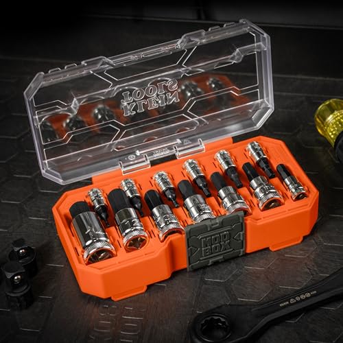 Klein Tools 65213HEXM Knurled Hex Bit Metric Socket Set, 1/4, 3/8 and 1/2-Inch Drives, Premium Cr-V Steel, Metric Sizes 2 mm to 14 mm, MODbox Case, 13-Piece - style: Metric