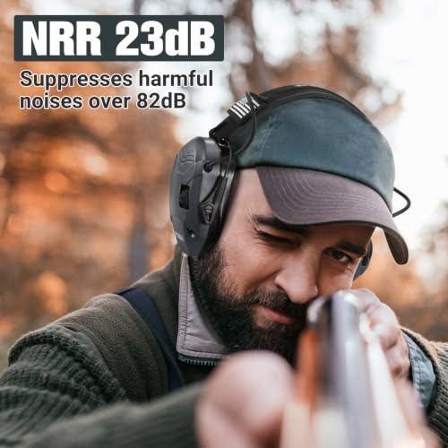 Electronic Shooting Ear Protection w/Gel Pads, 23dB NRR Active Noise Reduction & 3X Amplification Headset for Shooters - color: Grey