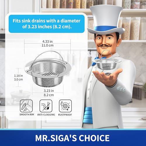 MR.SIGA Kitchen Sink Strainer, Stainless Steel Sink Drain Strainer, 2 Pack