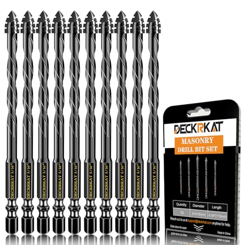 DECKRKAT Upgraded 10-Pack 5/16 Inch Black 4-Flute Serrated Masonry Drill Bits - Concrete, Tile, Glass, Brick, Ceramic, Plastic, Wood - size: 10 Piece 5/16", style: 4-Flute Serrated Drill Bit