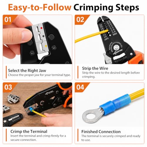 KF CPTEC Wire Crimper Kit 9PCS, AWG 22-2, Tool-Free Quick-Change Dies