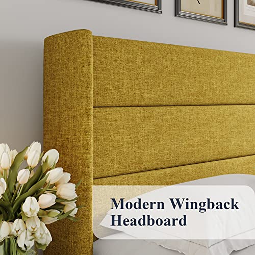 Allewie Full Size Lift Up Hydraulic Storage Bed Frame Olive Yellow - color: Olive Yellow, size: Full, style: Modern