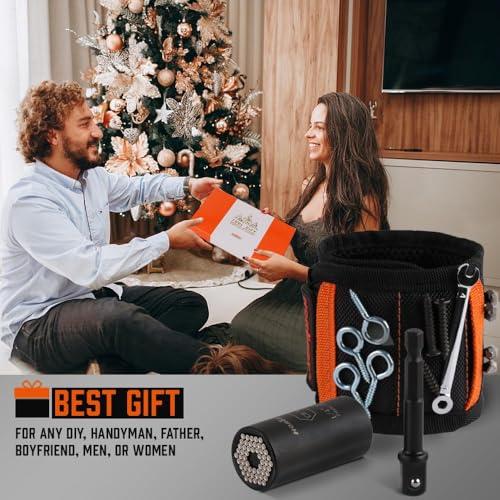 HORUSDY Magnetic Wristband & Universal Socket Grip (7–19mm), Stocking Stuffers Gifts for Men with Strong Magnets for Holding Screws, Nails, Drilling Bits, DIY, Christmas Tool Gift for Men - size: Magnetic Wristband & Universal Socket Grip
