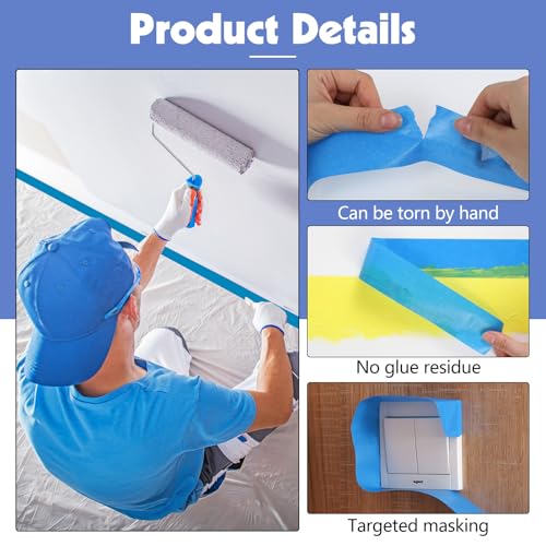 10Rolls Blue Painters Tape 1.5In×55Yd Wide Blue Masking Tape for Painting - size: 10rolls/1.5in（S)
