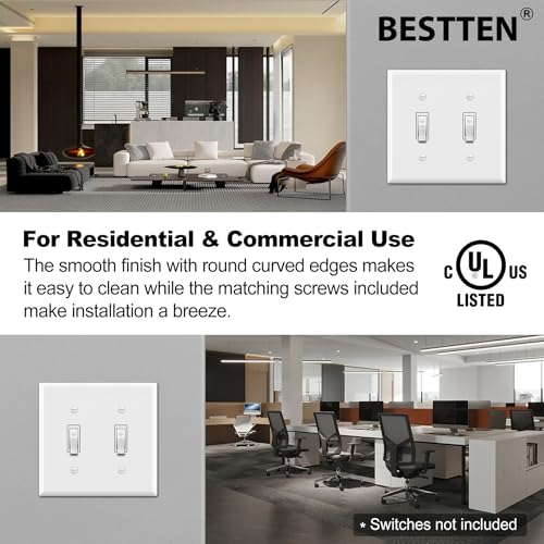 BESTTEN Double Toggle Switch Cover Plate, 2-Gang Light Switch Wall Plate - size: 2 Gang 2 Pack