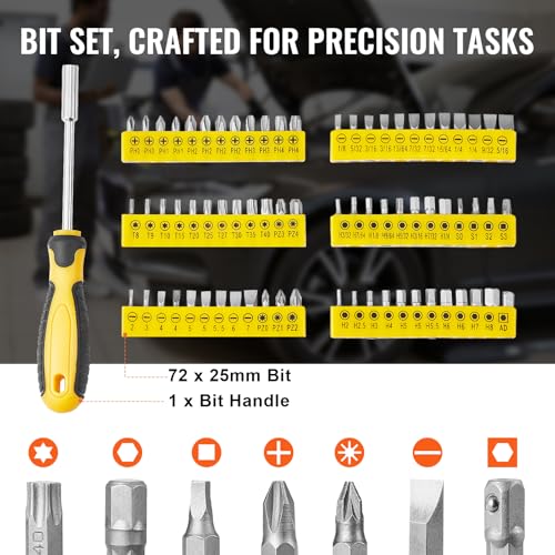 VEVOR Mechanics Tool Set 207 Pieces 1/4" 3/8" 1/2" Drive Sockets -SAE and Metric Mechanic Tool Kit with Bits - Wrenches, Ratchet Handle, Accessories, and Plastic Storage Case - for Automotive Repair - size: 207-PCS