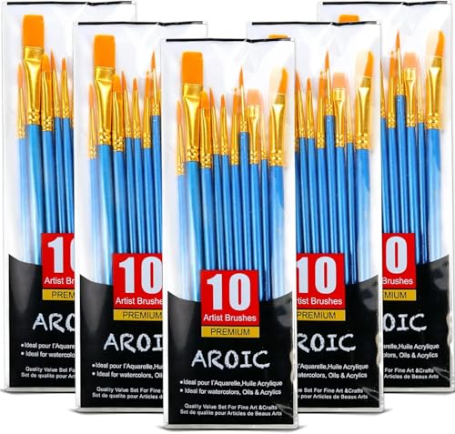 Acrylic Paint Brush Set, 5 Packs / 50 pcs Nylon Hair Brushes | All Purpose Oil Watercolor Painting Artist Professional Kits - size: 50pcs