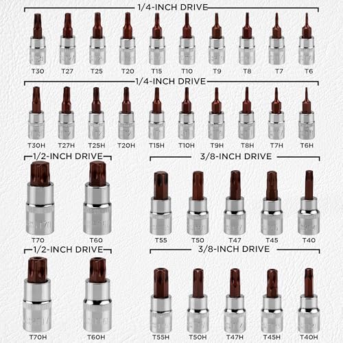 SWANLAKE GARDEN TOOLS 34-Piece Torx Bit Socket Set, Tamper Proof T6-T70, Solid Star Bits Set, Premium CR-V & S2 Alloy Steel Star Socket Sets, Torque Bit Sets with Storage Case - style: 34-Piece Torx Bit Socket