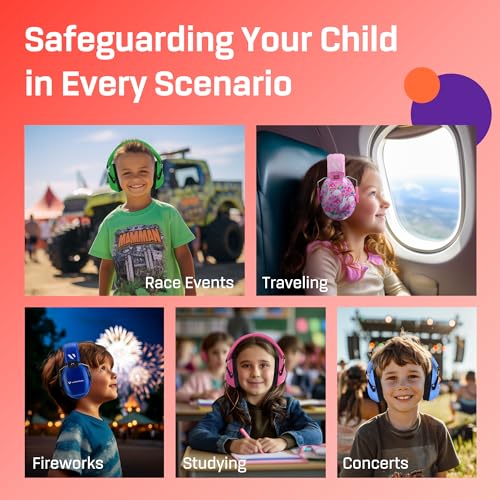Kids Noise Canceling Headphones - 33 dB (2K Hz) - Ear Protection Earmuffs | Vanderfields' earmuffs protect child's hearing with certified noise-cancellation, soft ear cushions, and adjustable headband - color: Red