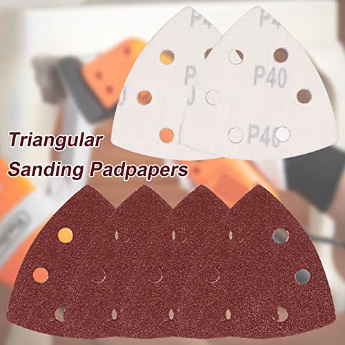 120 Pcs Triangle Sanding Pads, 40 Grits Detail Sander Sandpaper Hook and Loop Sanding Sheet,3.54"(90mm) Triangular Sandpaper for 3.5" Oscillating Multi Tool - size: 40 Grit, style: Hole