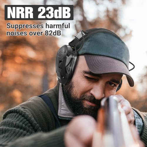 Electronic Shooting Ear Protection w/Gel Pads, 23dB NRR Active Noise Reduction & 3X Amplification Headset for Shooters - color: Black