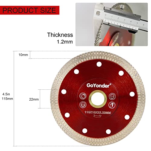 GoYonder 4.5 Inch Super Thin Diamond Saw Blade for Cutting Porcelain Tiles,Granite Marble Ceramics (4.5" -Red) - size: 4.5"-Red