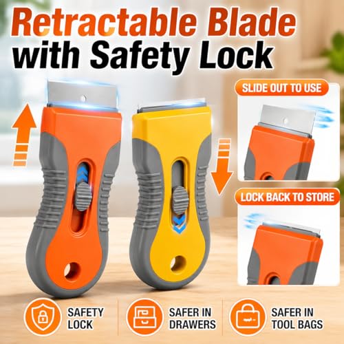 Rackii Razor Blade Scraper Tool, 4 Pack with 40 Metal Blades, Safety Lock - size: 4pack+40pcs
