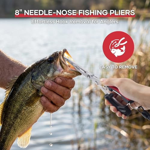 Fishing Pliers - Stainless Steel Needle Nose | Hook Remover & Line Cutter, Non-Slip Handle, For Freshwater & Saltwater