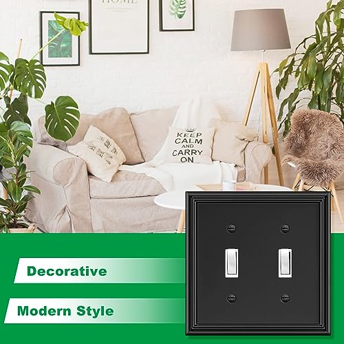 Black Modern Decorative Double Toggle Light Switch Cover Plate - size: 2 Gang Double Toggle