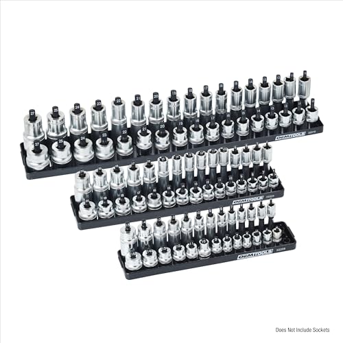 OEMTOOLS 22211 3-Pc Socket Organizer (Metric), Socket Holder for Organizing 1/4", 3/8", and 1/2" Sockets, Labeled Posts, Secure Fit, Sizes 4 mm to 27 mm - size: 1/4", 3/8", 1/2" (3-Piece)