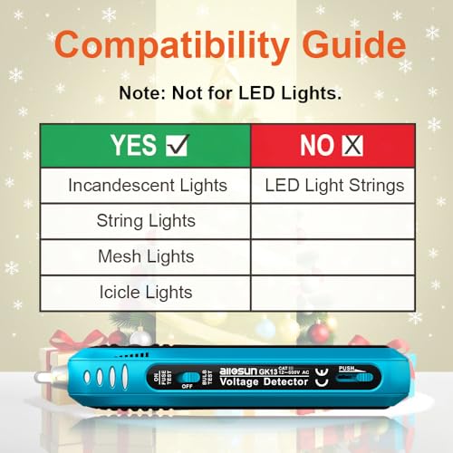 allsun Christmas Light Tester with 50pcs 2.5V Bulbs, Non-Contact Voltage Tester and Repair Tool, 12-600Vac Christmas Tree Light Tester for Holiday String Lights, Bulb and Fuse Checker - style: Light Tester+50pcs Blubs, Christmas Light Repair Tools