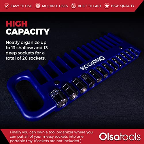 Olsa Tools Magnetic Portable Socket Organizer Tray - 1/4-Inch Drive Blue Holder for Deep & Shallow Sockets - Professional Tool Holder and Organizer - Holds up to 5/8" SAE or 14mm Metric - Part: 1078 - color: Blue, size: 1/4-Inch Drive