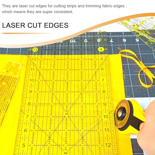 Quilting Ruler, Sewing Ruler, 8 Pack, Acrylic Quilting Templates(6"x17", 3"x17", 2"x16", 1.5"x12", 1"x12", 1"x6", 8"x3"), Non Slip Rings 25 Pieces, Sewing and Quilting Supplies - Clear/Yellow - color: yellow
