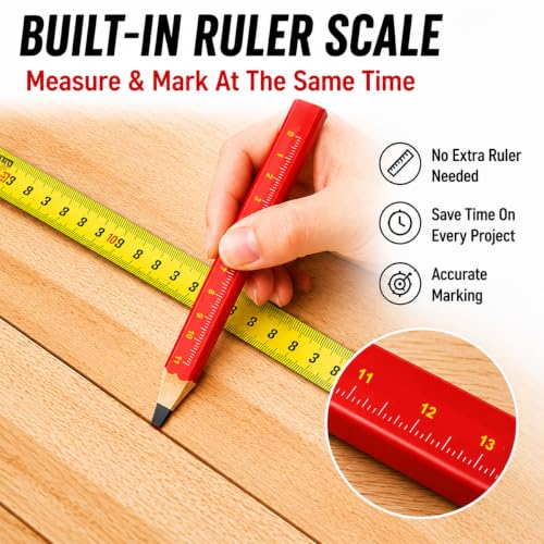 Carpenter Pencil Set for Construction, Woodworking Marking Tool, Scriber for Contractor (Black-Ink)