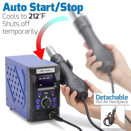 WEP 2009D-II Hot Air Soldering Station, Hot Air Rework Station with Detachable Soldering Heat Gun, 4 Preset Channels, Digital LED Display, Adjustable Temperature 212-896°F, PID Temp Stabilization