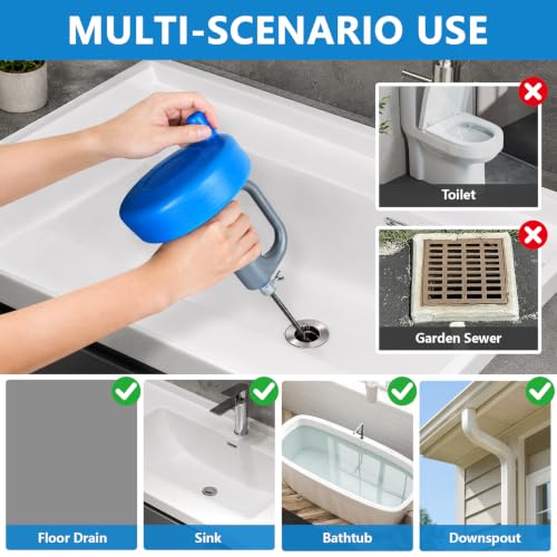 Drain Snake 5Set-33Ft Drain Clog Remover,62inch Heavy Duty Plumbing Snake,20inch Hair Clog Remover,Gloves for Bathtub,Toilet,Sewer,Kitchen Sink,Drainage Pipe(Blue) - style: 5SET Manual Heavy Duty