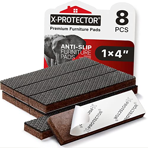 X-PROTECTOR Non-Slip Furniture Pads 8 PC 1”x 4” - Rubber Furniture Grippers - size: 8 Rectangular 1 x 4"