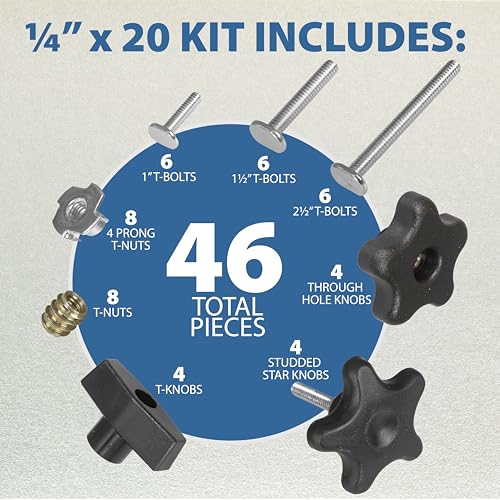 46 Piece T Track Bolts and Knobs Kit 1/4-20
