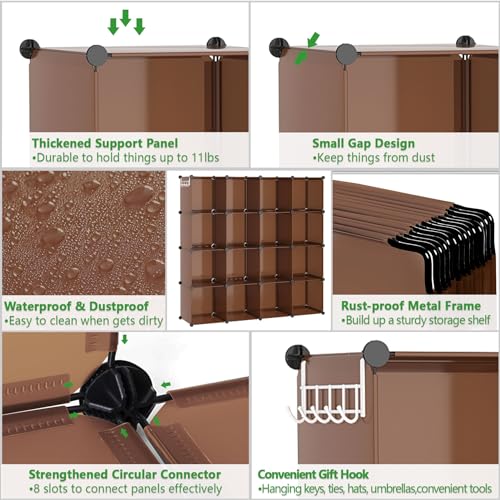 C&AHOME 16 Cube Storage Organizer Cube Shelves Units Storage Cubes, Brown - color: Brown