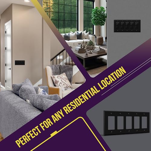 ENERLITES 5-Gang Black Mid-Size Decorator Switch Outlet Wall Plate Cover - color: Black, size: Mid-size