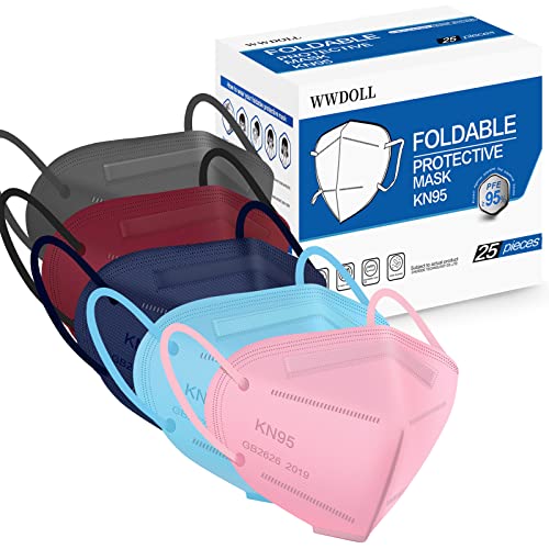 WWDOLL KN95 Face Mask 25 Pack, 5-Layers Breathable Disposable KN95 Masks - color: Multicolor