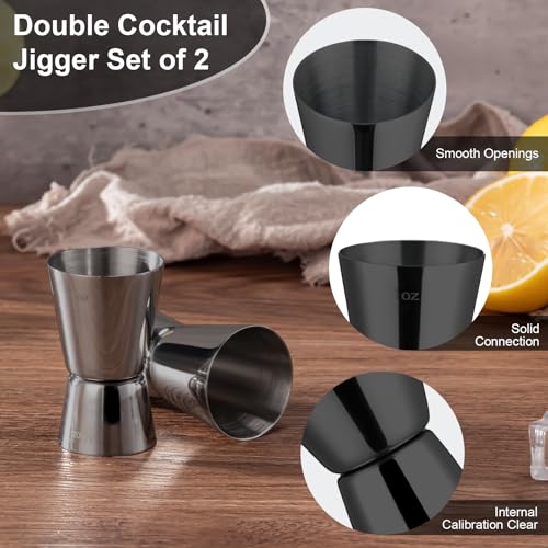 Briout 2Pcs Double Cocktail Jigger for Bartending,1OZ 1/2OZ,Flat Edge Black - color: Black, size: Flat Edge-0.5oz/1oz-2PC