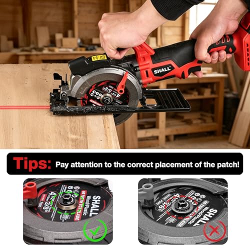 SHALL 20V Cordless Mini Circular Saw, 4-1/2’’ 4000RPM Power Circular Saw with 4.0Ah Battery, Laser Guide, 3 Saw Blades Max Cutting Depth 1-11/16" (90°), 1-1/8" (45°) for Wood, Tile, Plastic