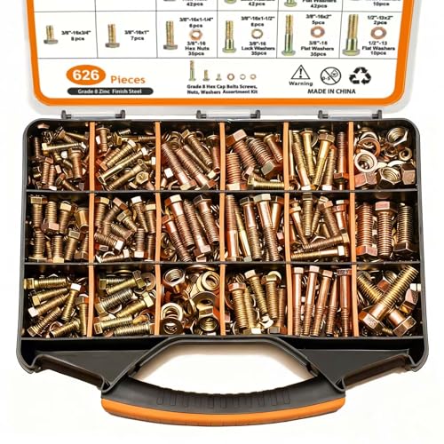 626PCS Assorted Nuts and Bolt Assortment Kit, SAE Grade 8 Heavy Duty Bolts and Nuts Kit, Including 1/4-20 5/16-18 3/8-16 1/2-13 SAE Sizes - size: 626PCS SAE (1/4-20, 5/16-18, 3/8-16, 1/2-13)