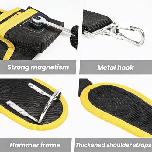 Magnetic Tool Belt, Heavy Duty Tool Pouch for men Magnet Holster Nail Utility Toolbelt Adjustable Waist Holder for Handyman Contractor (Yellow) - color: Yellow